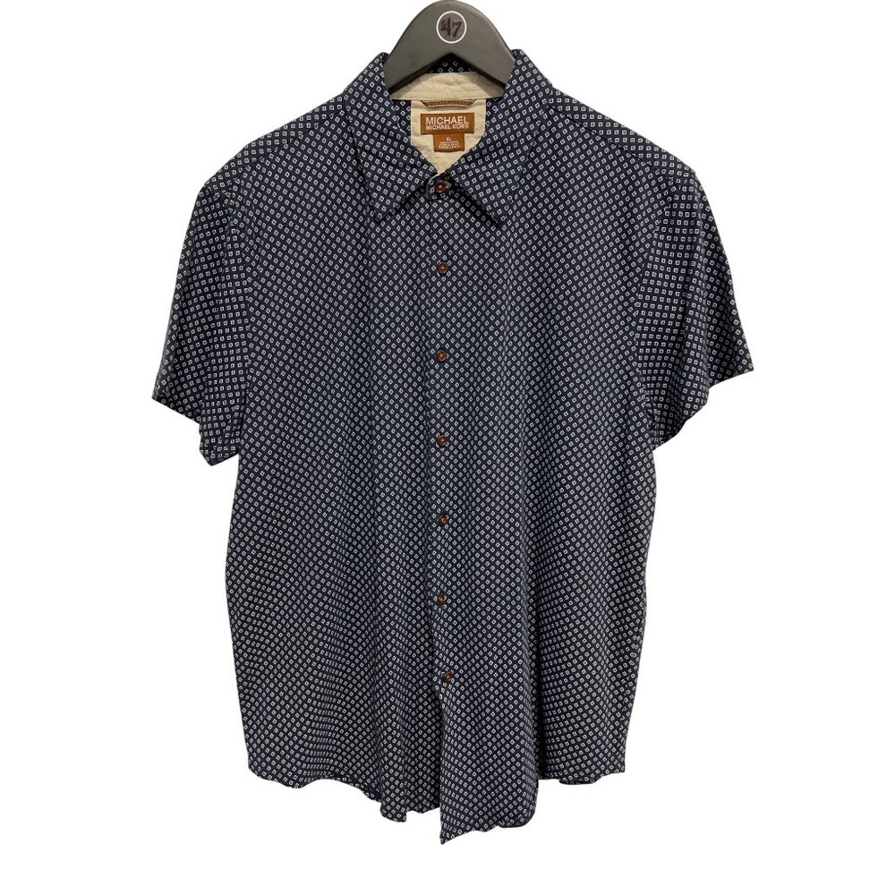Michael Michael Kors Shirt Size XL Mens Button-Down Navy Blue Diamond Print